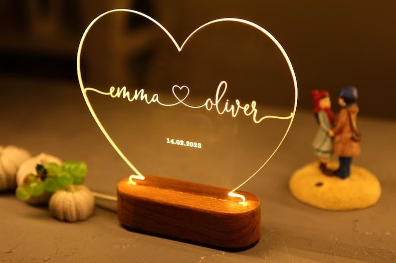 Artistic Gifts 3D Illusion Personalized LED Heart Lamp for Couples Marriage Anniversary| Customized Anniversary Love Couple Gifts Valentine Day Special Wedding Gift for Wife, Husband, Parents, Friend.