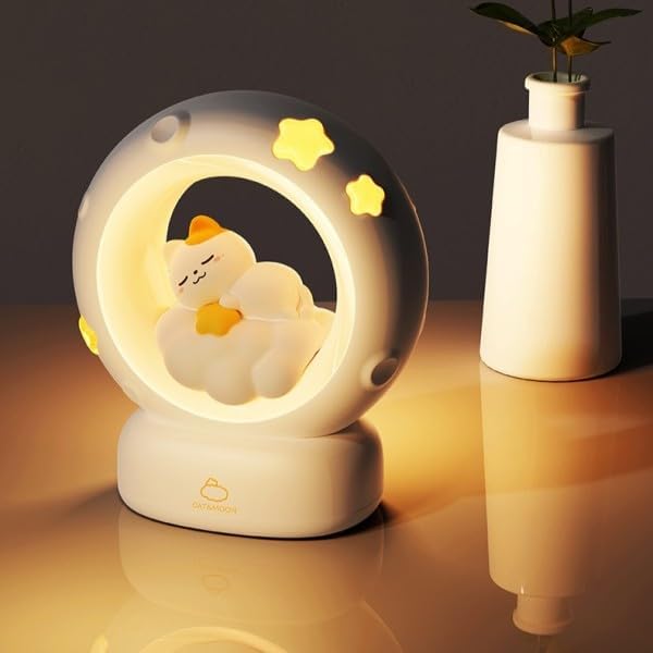 Silicone Cat Moon LED Night Lamp with 3 Brightness Modes & Touch Control, Rechargeable Kitty Lamp for Kids & Baby Bedroom Décor