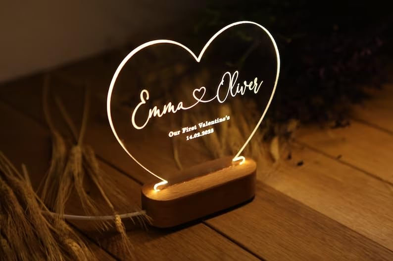 Artistic Gifts 3D Illusion Personalized LED Heart Lamp for Couples Marriage Anniversary| Customized Anniversary Love Couple Gifts Valentine Day Special Wedding Gift for Wife, Husband, Parents, Friend.