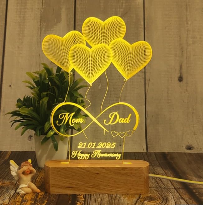 Artistic Gifts 3D Illusion Personalized LED Lamp for Couples Marriage Anniversary| Customized Anniversary Love Couple Gifts Valentine Day Special Wedding Gift for Wife, Husband, Parents, Friend. Multipurpose