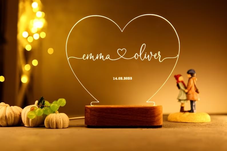 Artistic Gifts 3D Illusion Personalized LED Heart Lamp for Couples Marriage Anniversary| Customized Anniversary Love Couple Gifts Valentine Day Special Wedding Gift for Wife, Husband, Parents, Friend.