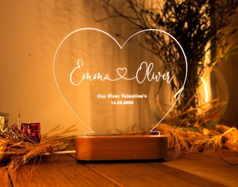 Artistic Gifts 3D Illusion Personalized LED Heart Lamp for Couples Marriage Anniversary| Customized Anniversary Love Couple Gifts Valentine Day Special Wedding Gift for Wife, Husband, Parents, Friend.