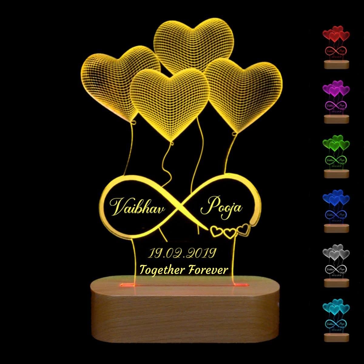 Artistic Gifts 3D Illusion Personalized LED Lamp for Couples Marriage Anniversary| Customized Anniversary Love Couple Gifts Valentine Day Special Wedding Gift for Wife, Husband, Parents, Friend. Multipurpose