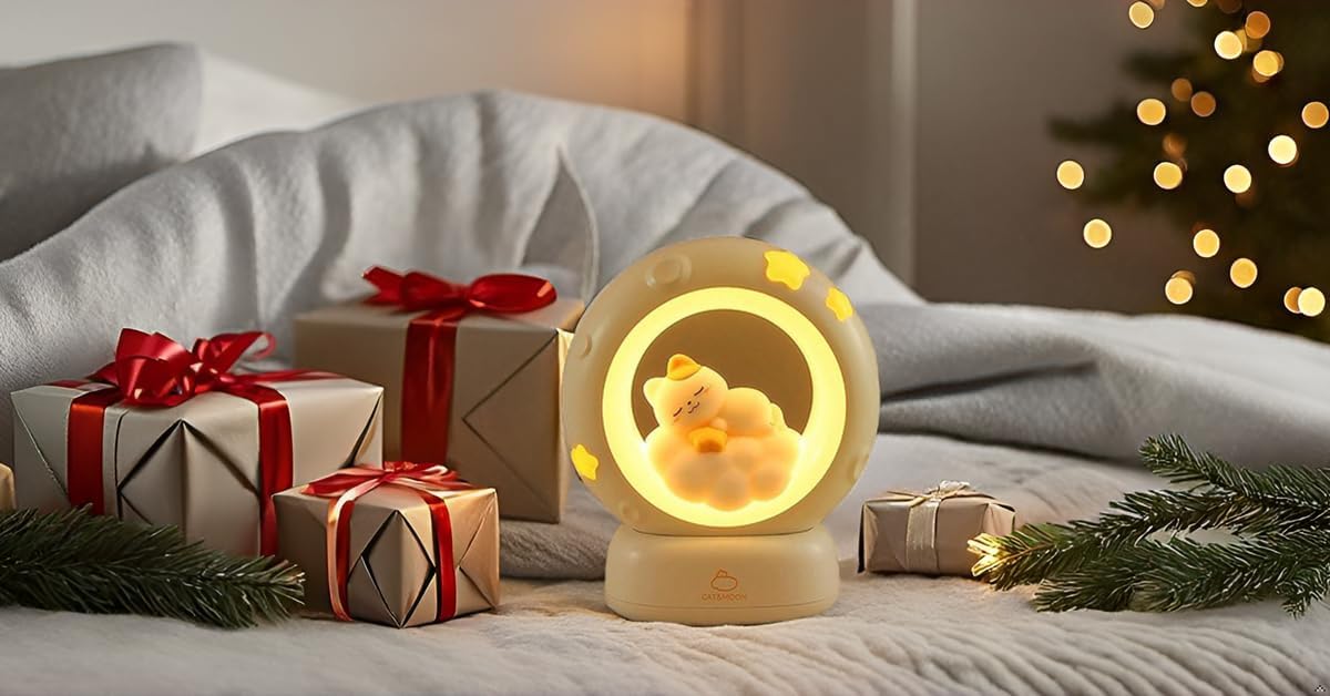 Silicone Cat Moon LED Night Lamp with 3 Brightness Modes & Touch Control, Rechargeable Kitty Lamp for Kids & Baby Bedroom Décor