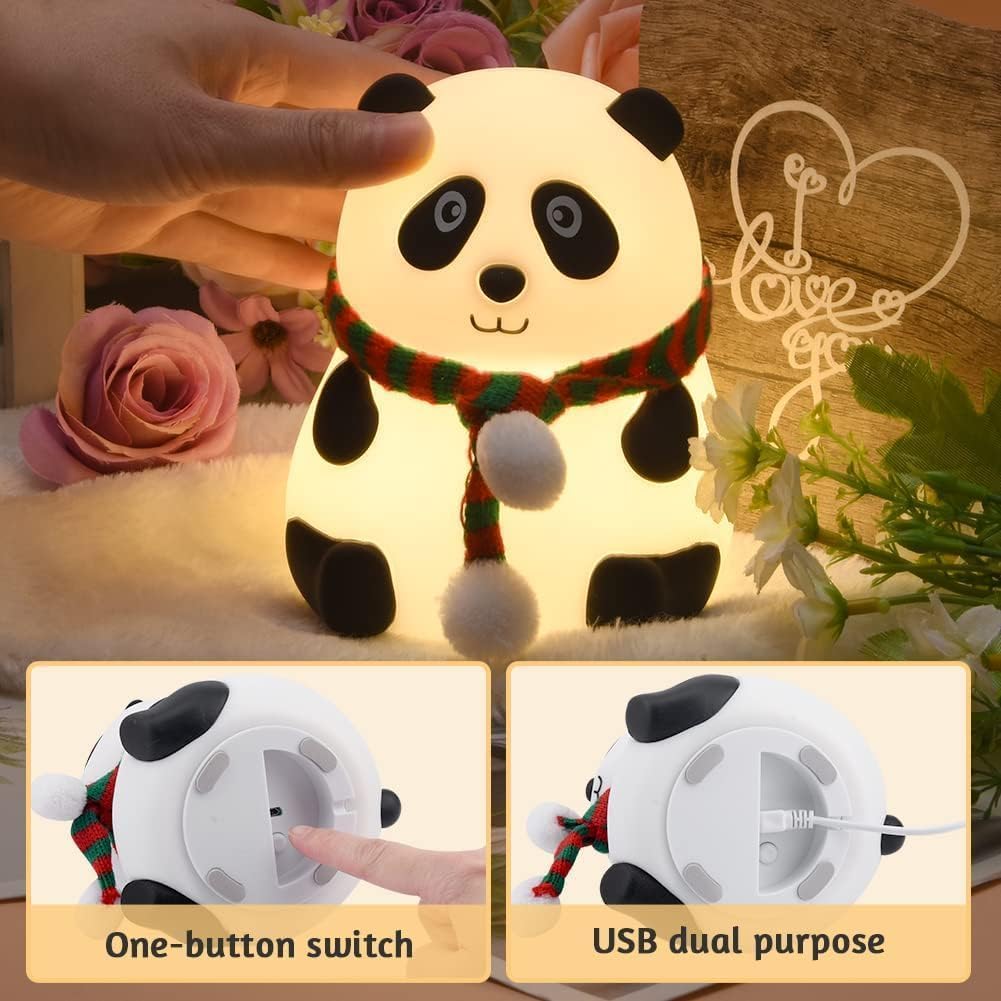 Rechargeable Silicone Panda Night Light for Kids | 7-Color LED Changing Lamp |Adorable Room Decor & Gift for Toddlers, Teens, & Valentine's Day Present|Soft BPA-Free Nightlight| Multicolour