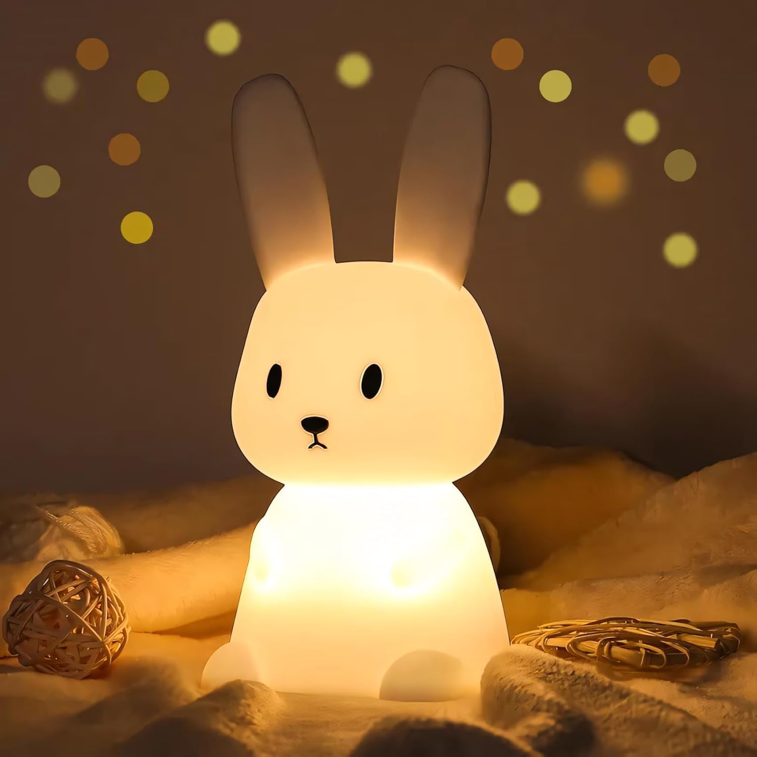 Silicone Cute Bunny Night Light for Kids | LED Rabbit Lamp with 7 Color-Changing Modes | USB Rechargeable, Soft Silicone | Perfect for Baby Nursery, Birthday & Christmas Gifts