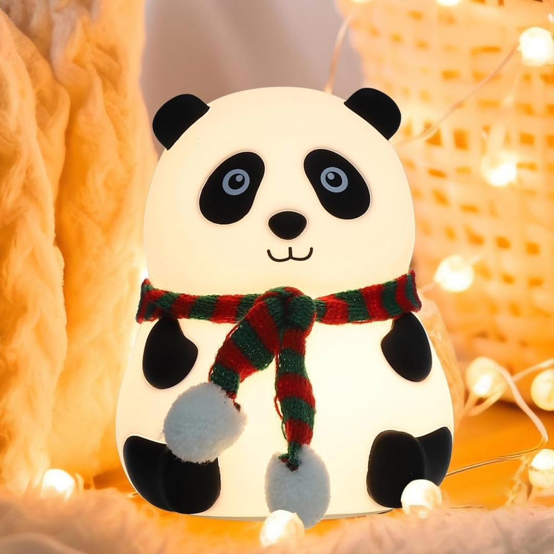 Rechargeable Silicone Panda Night Light for Kids | 7-Color LED Changing Lamp |Adorable Room Decor & Gift for Toddlers, Teens, & Valentine's Day Present|Soft BPA-Free Nightlight| Multicolour