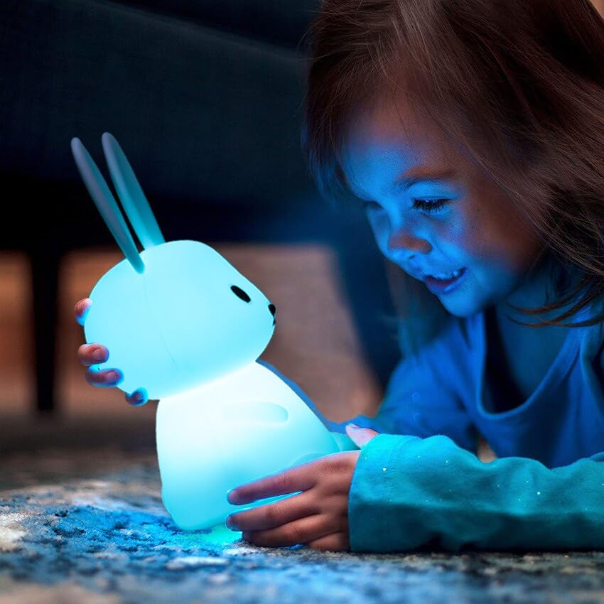 Silicone Cute Bunny Night Light for Kids | LED Rabbit Lamp with 7 Color-Changing Modes | USB Rechargeable, Soft Silicone | Perfect for Baby Nursery, Birthday & Christmas Gifts