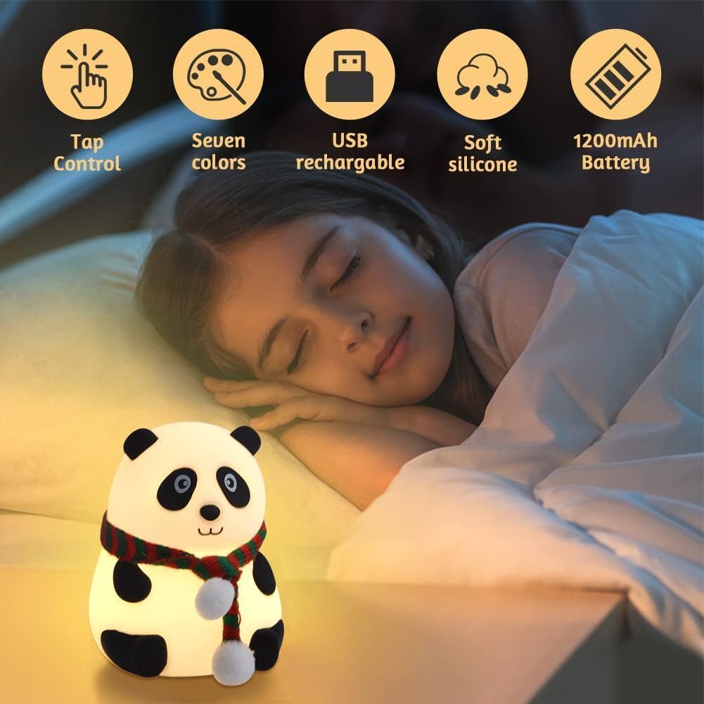 Rechargeable Silicone Panda Night Light for Kids | 7-Color LED Changing Lamp |Adorable Room Decor & Gift for Toddlers, Teens, & Valentine's Day Present|Soft BPA-Free Nightlight| Multicolour