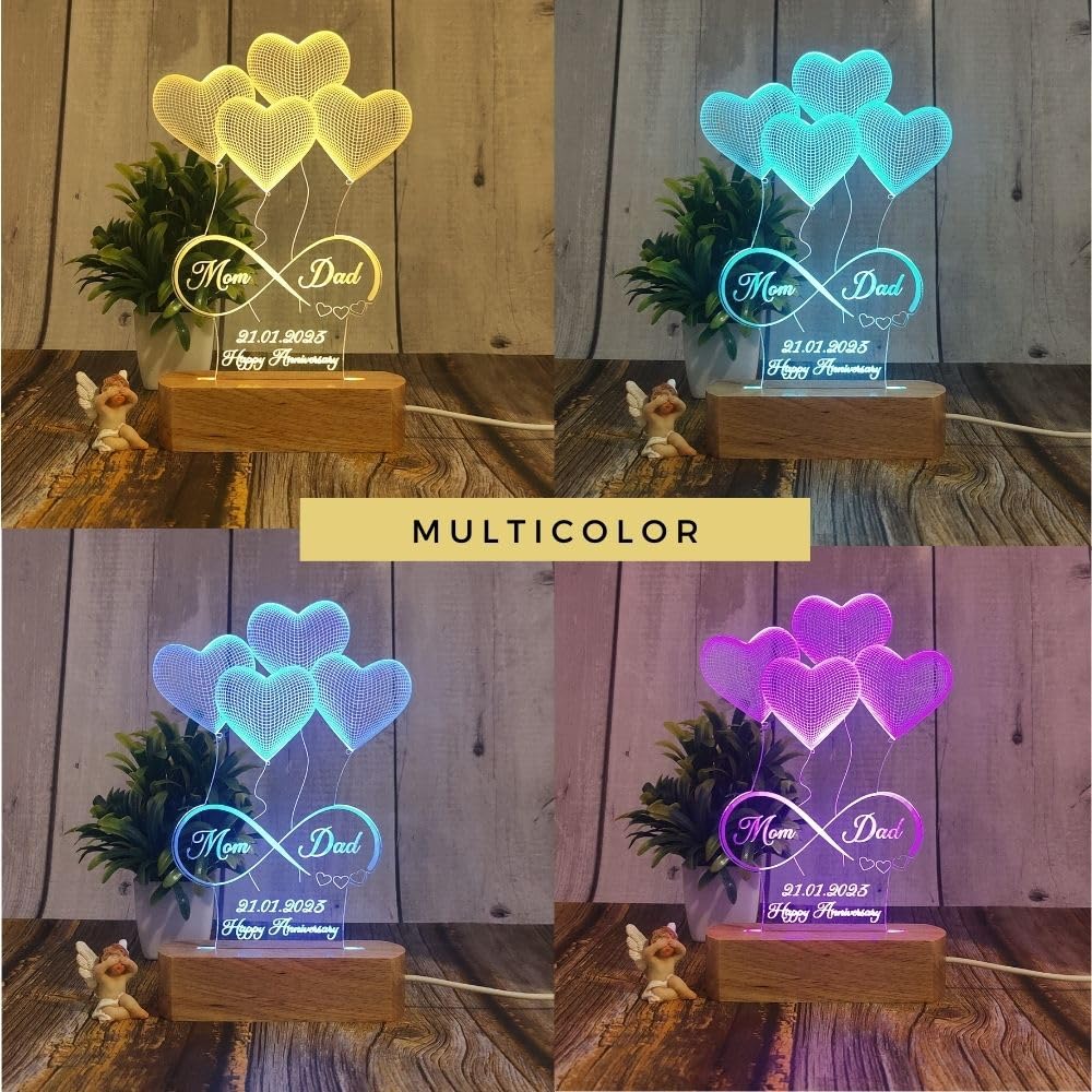 Artistic Gifts 3D Illusion Personalized LED Lamp for Couples Marriage Anniversary| Customized Anniversary Love Couple Gifts Valentine Day Special Wedding Gift for Wife, Husband, Parents, Friend. Multipurpose