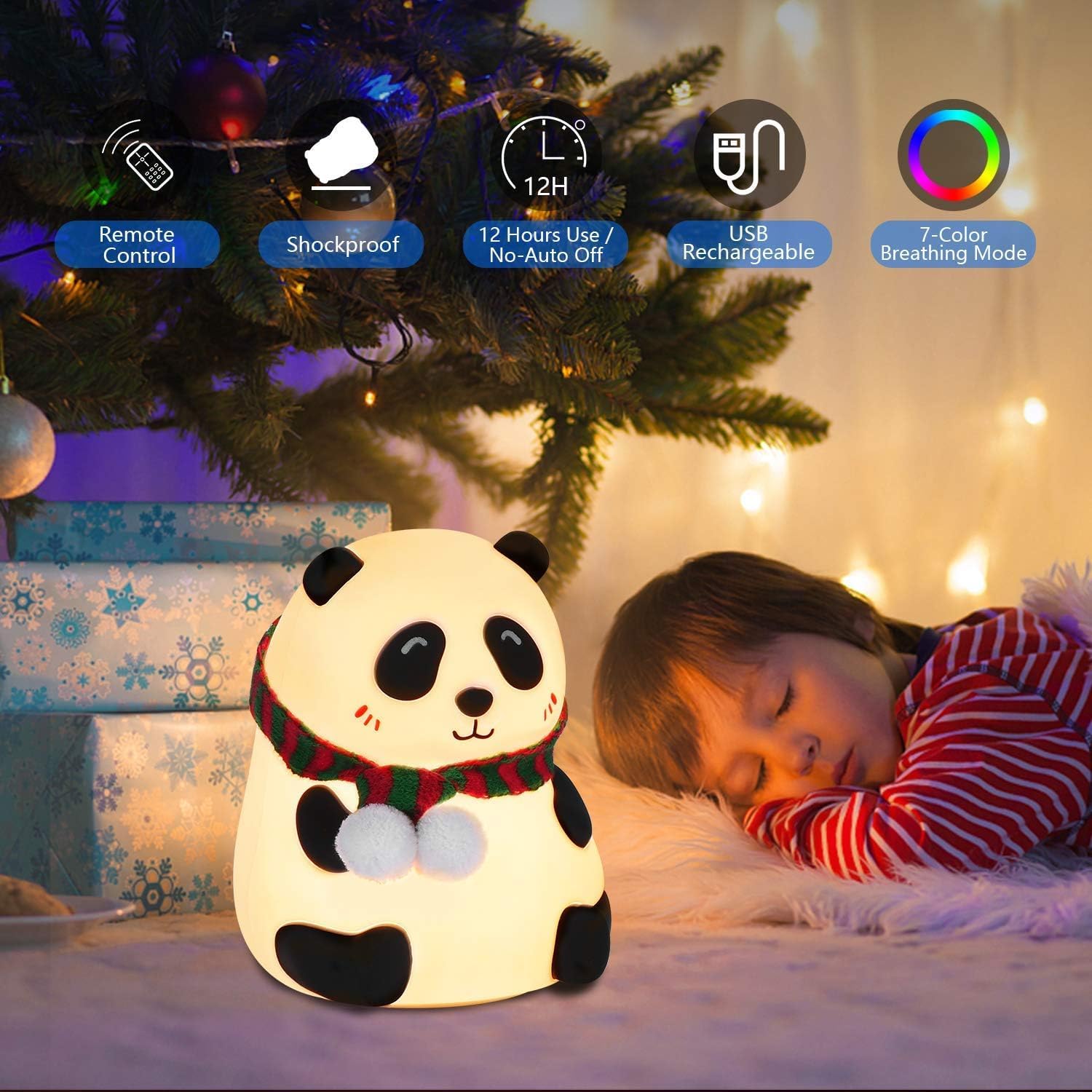 Rechargeable Silicone Panda Night Light for Kids | 7-Color LED Changing Lamp |Adorable Room Decor & Gift for Toddlers, Teens, & Valentine's Day Present|Soft BPA-Free Nightlight| Multicolour