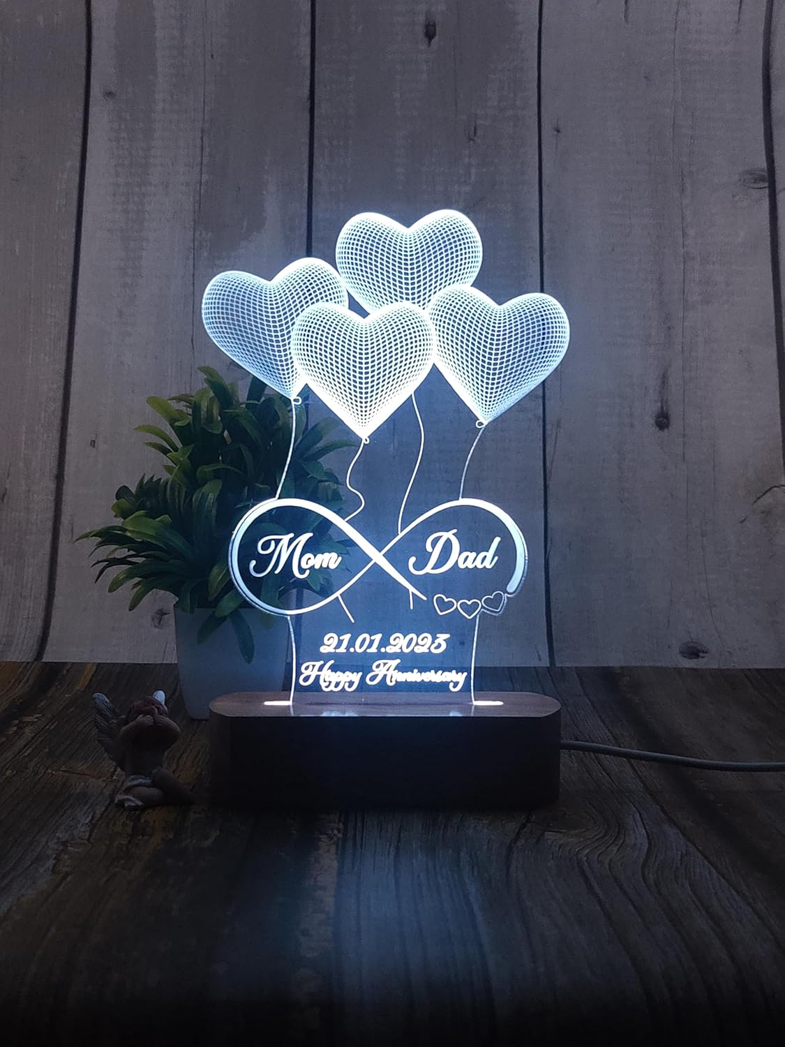 Artistic Gifts 3D Illusion Personalized LED Lamp for Couples Marriage Anniversary| Customized Anniversary Love Couple Gifts Valentine Day Special Wedding Gift for Wife, Husband, Parents, Friend. Multipurpose