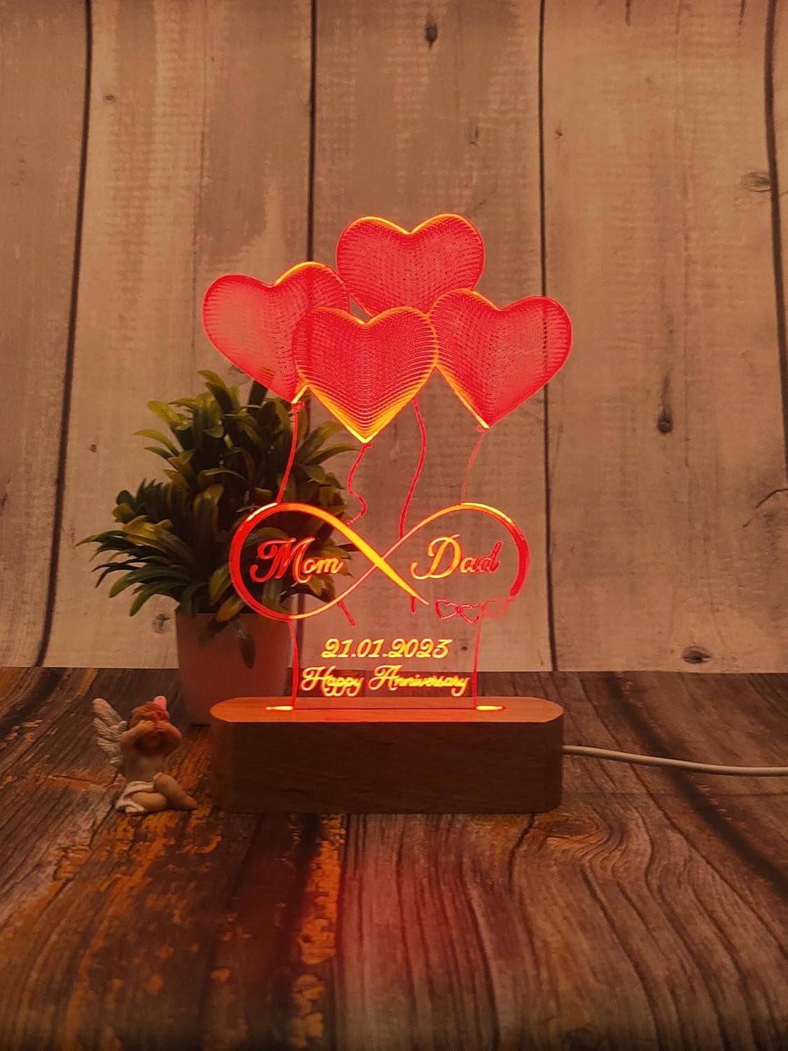 Artistic Gifts 3D Illusion Personalized LED Lamp for Couples Marriage Anniversary| Customized Anniversary Love Couple Gifts Valentine Day Special Wedding Gift for Wife, Husband, Parents, Friend. Multipurpose