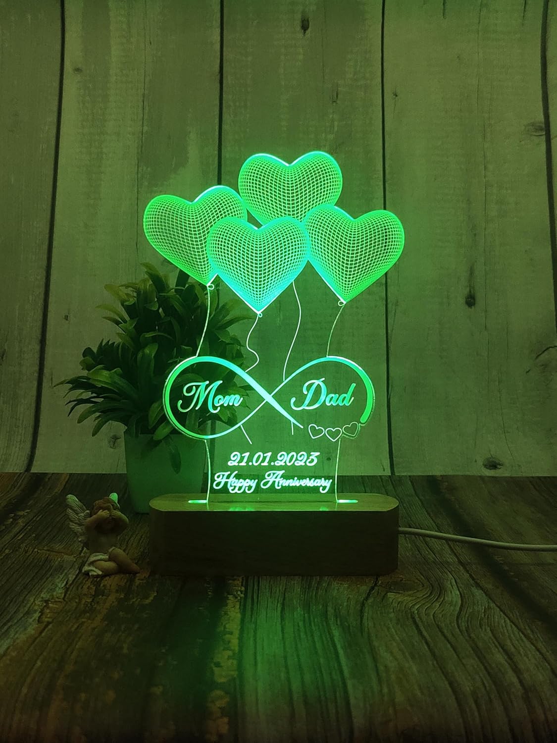 Artistic Gifts 3D Illusion Personalized LED Lamp for Couples Marriage Anniversary| Customized Anniversary Love Couple Gifts Valentine Day Special Wedding Gift for Wife, Husband, Parents, Friend. Multipurpose